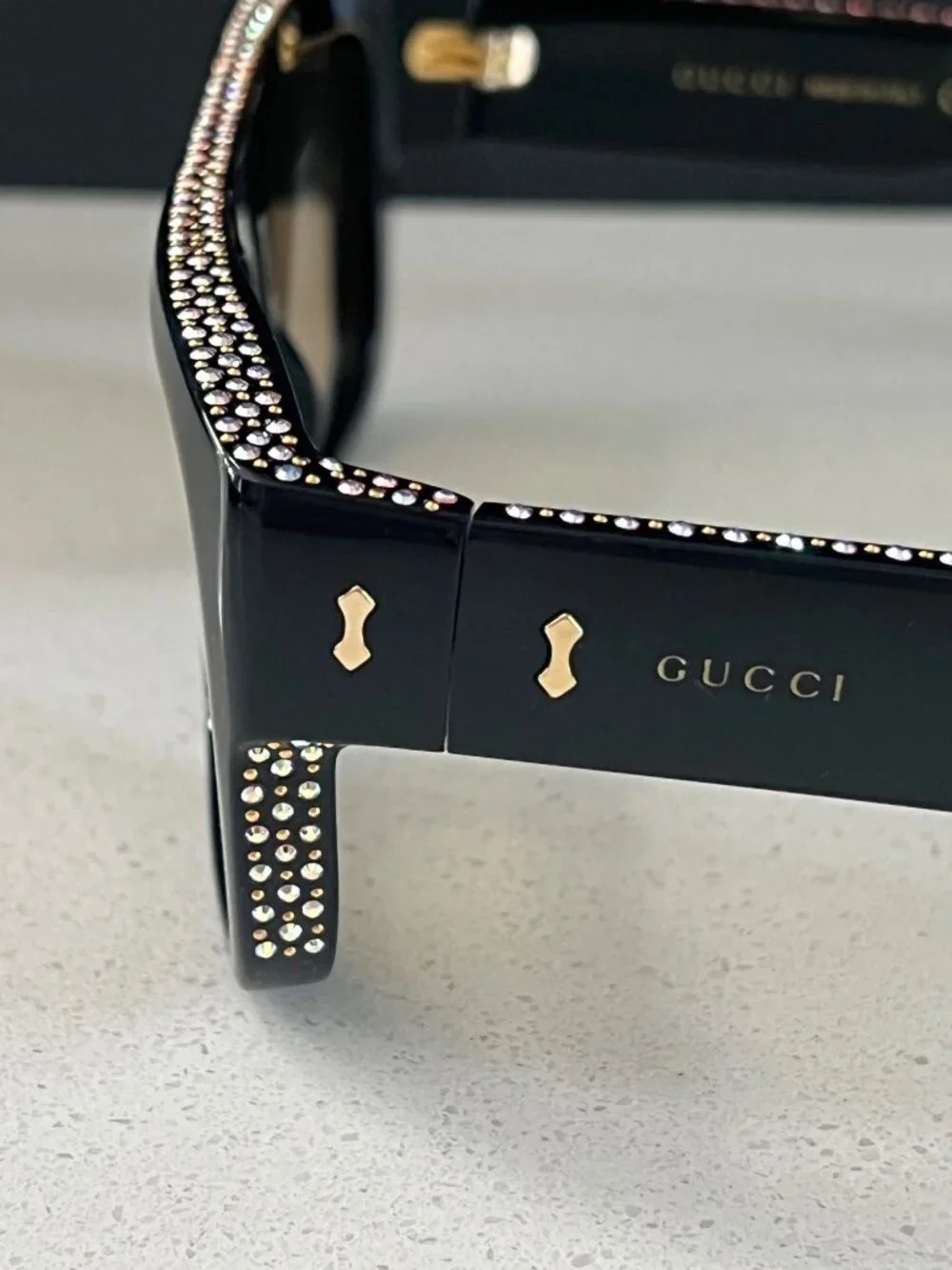 Gucci GG 1461S black square sunglasses with crystals